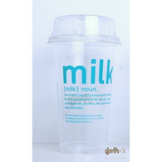 แก้วน้ำ 22 ออนซ์ ปาก 95 เนื้อPP พิมพ์ลายMilkฟ้า แถว 50ใบ ตราช้าง