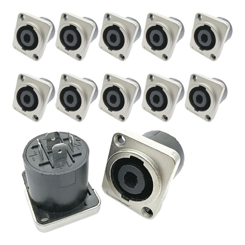 SPEAKON ตัวเมีย ชุด 10 ชิ้น อย่างดี แจ๊คสปีกคอนสี่เหลี่ยม 4 ขา เล็กสำหรับติดแท่นหรือติดตู้ลำโพง หัวโลหะแข็งแรง
