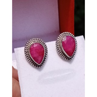 #ต่างหูรูบี้ซอยไซด์ #เงินแท้92.5 #Natural Ruby in Zoysite Earrings