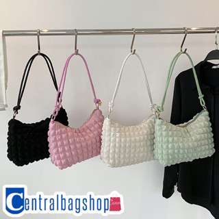 centralbagshop(C1880) กระเป๋าสะพายไหล่ผ้าย่น เป็นสายหนัง สไตล์เกาหลี