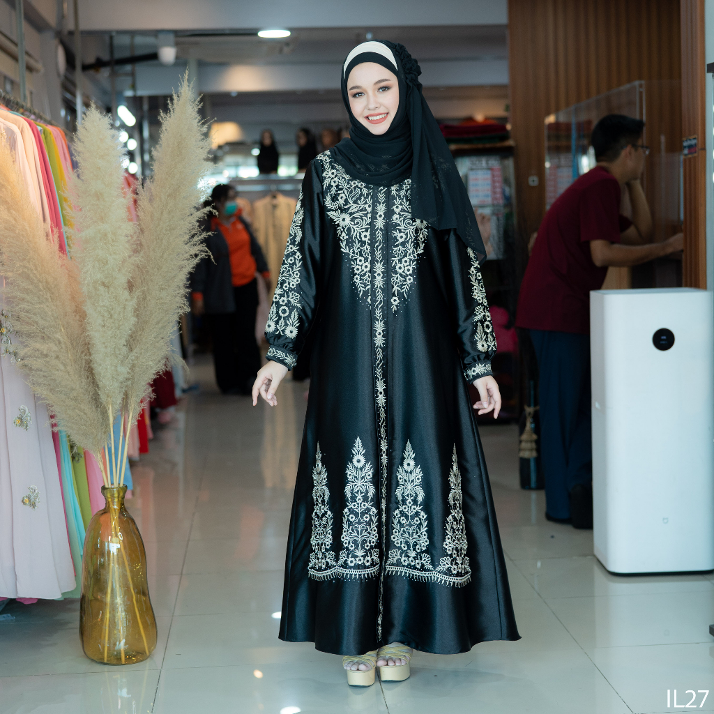 อาบาย่าปักทองเรียบหรู ชุดสาวอ้วนXXlเดรทออกงานอิสลาม ชุดรายอสวยๆ ผ้าคริสตัล สไตล์สาวมุสลิมอาหรับดูไบ IL27 วาริสมุสลิม
