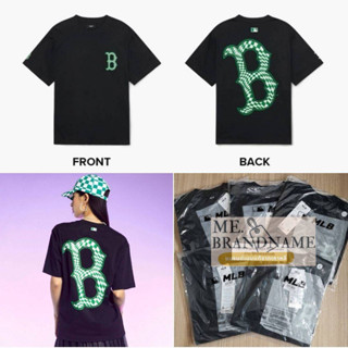 ของแท้ 💯% MLB Checkerboard Cliping Logo Overfit T-Shirts เสื้อยืดสีดำ logo B เขียว 🖤💚