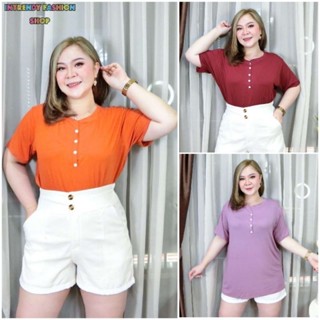 พร้อมส่ง.เสื้อยืดคอกลมสาวอวบ มีกระดุมหน้า.ไซส์ใหญ่ 2XL - 3XL ผ้าเรยอนยืด ล็อตใหม่เข้าแล้ว หนากําลังดี ยืดได้เยอะ.