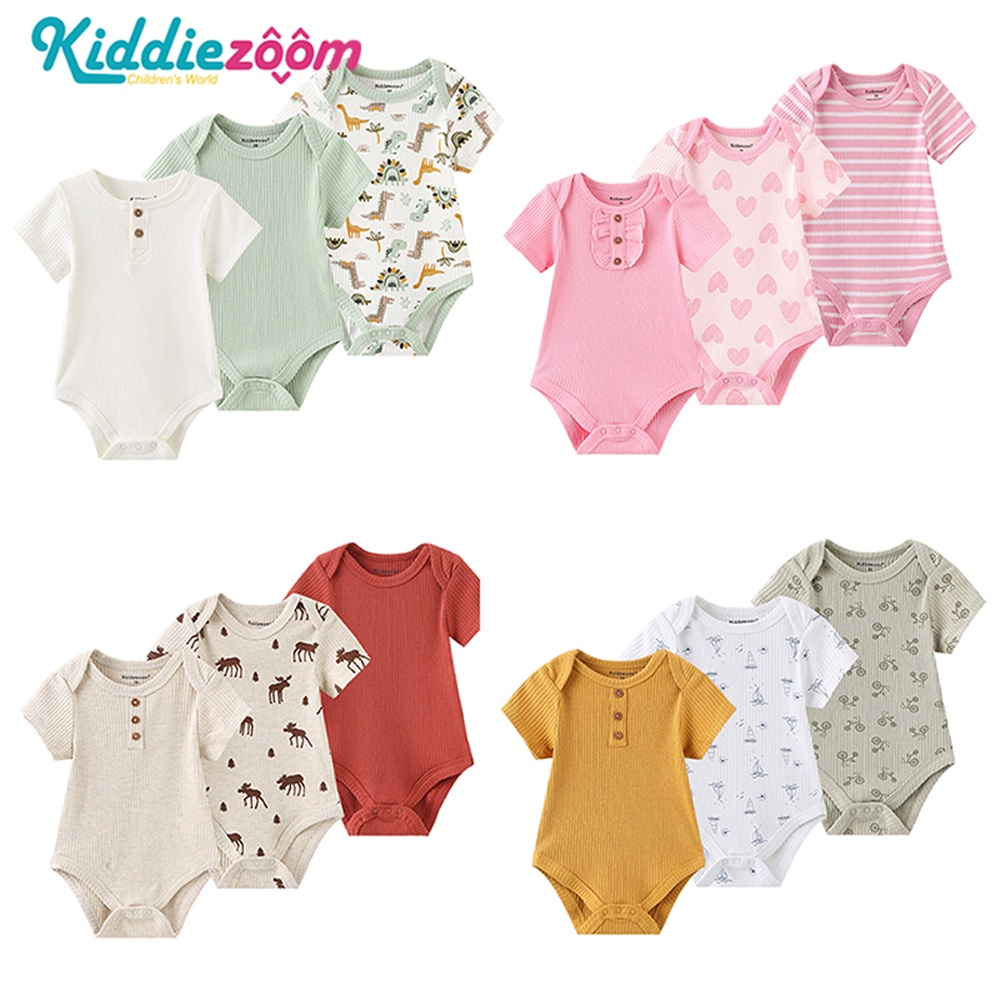 Kiddiezoom ชุดเสื้อผ้าเด็กที่เกิดใหม่ 3 ชิ้น 0-12 เดือน ชุดเสื้อผ้าเด็กฝ้าย 100%