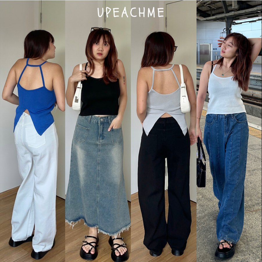 upeachme(H2.5) CHALALA TANK (อก-44) เสื้อสายเดี่ยวไหมพรมสายไขว้ผ่าหลังเซ็กซี่ขี้เล่นเบาๆ สายเดี่ยว