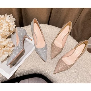 รองเท้าสูง 5 cm รองเท้าส้นสูงหัวแหลม ใส่แล้วดูหรู เรียบสาวหว…