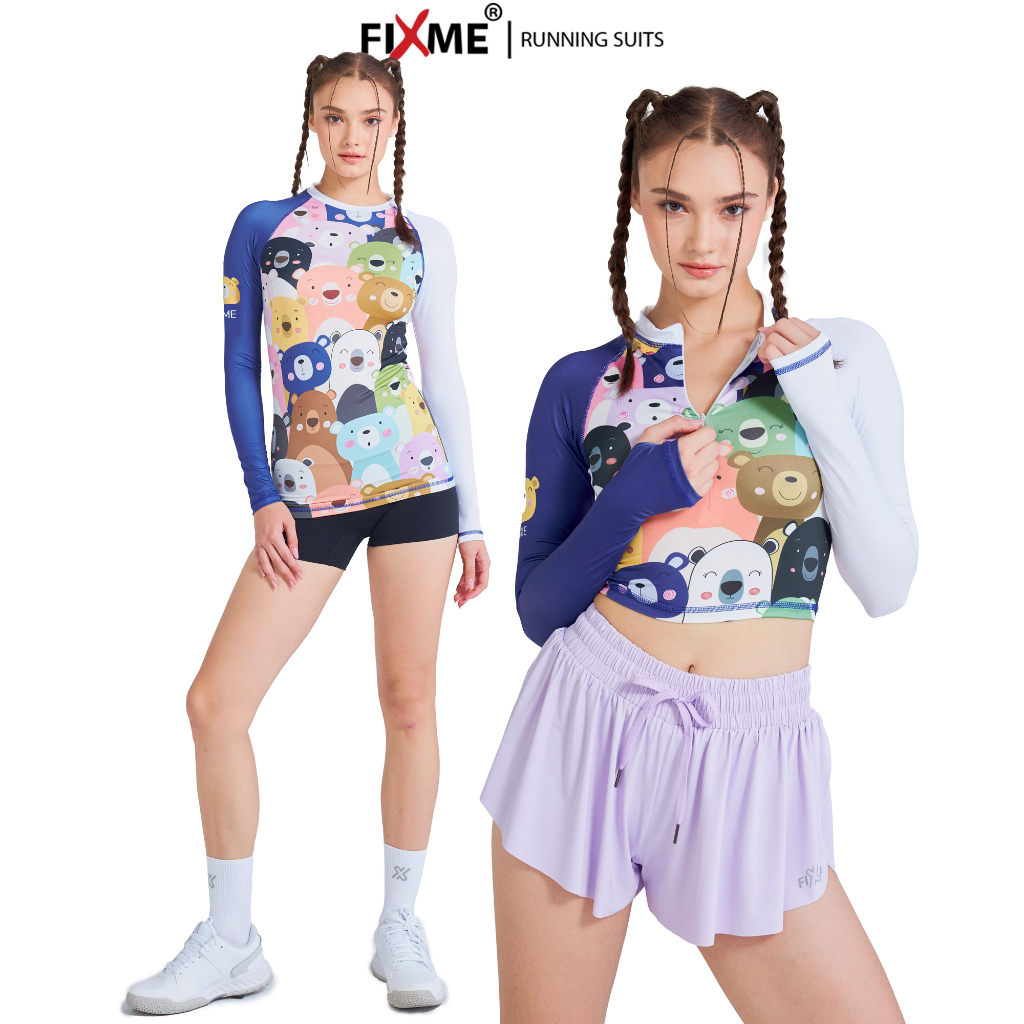 เสื้อกันยูวีเอวลอย กันยูวี99% รุ่น Bear's colors เอวลอยแขนยาว เสื้อวิ่งผู้หญิง