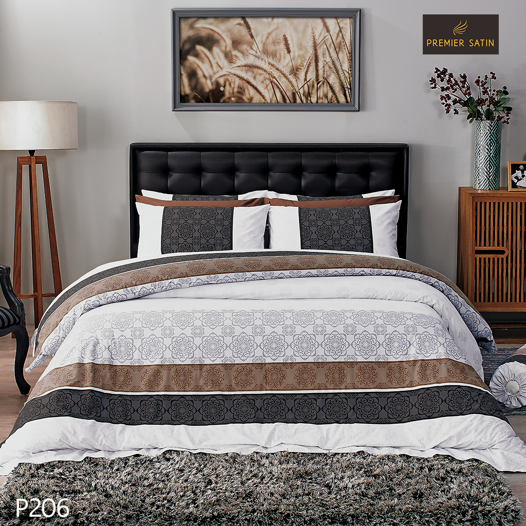 Premier Satin ชุดผ้าปูที่นอน 6 ฟุต 5 ฟุต 6 ชิ้น +ผ้าห่มนวม 90″x100″ เคลือบสารกำจัดแบคทรีเรียCotton Mix1