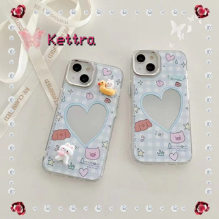 💜Kettra💜รูปหัวใจ กระจก การ์ตูน iphone 11 14 pro max สาวน่ารักหัวใจ พร้อมอุปกรณ์เสริม case for iPhone 12 13