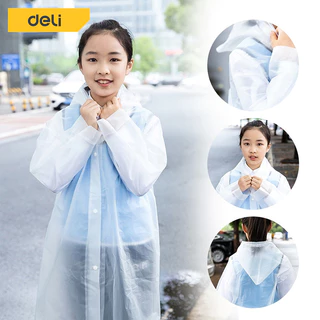 Deli เสื้อกันฝนผู้ใหญ่ เสื้อคลุมกันฝน ชุดกันฝนเด็ก คุณภาพดี คลุมทั้งตัว EVA กันน้ำ แบบหนา มีหมวก Raincoat