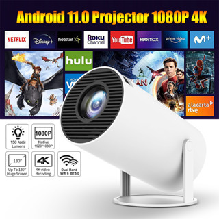 projector 4k ความละเอียดสูง Android 11.0 LCD โปรเจคเตอร์ 6000 lumens 4k 2.4G 5.0GWIFI bluetooth Home Cinema Mobile phone with the same screen  แจกขาตั้งและม่านฟรี