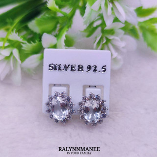 N6402 ต่างหูพลอยไวท์โทพาซแท้ ( White topaz ) แบบอิงลิชล็อค ตัวเรือนเงินแท้ 925 ชุบทองคำขาว