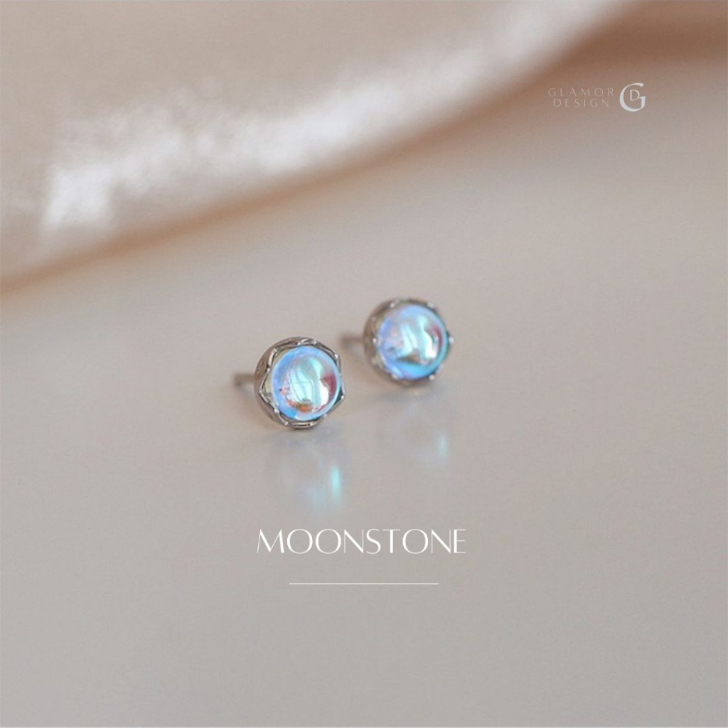 GLAMOR✨ต่างหูพลอย Moonstone ต่างหูเงินแท้ ต่างหูแฟชั่น ตุ้มหูเงินแท้ ต่างหูเงิน จิวเงินแท้
