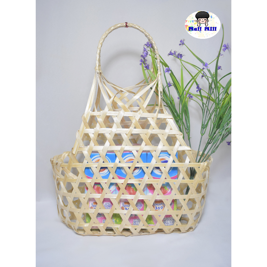 ชะลอม กระเป๋า ไม้ไผ่กว้าง 5 นิ้ว ยาว 10 นิ้ว หูยาว