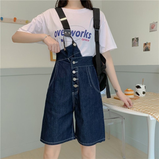 Manyjeans Shorts Overalls เอี๊ยมกางเกงยีนส์ขาสั้นเอวสูงพร้อมส่ง