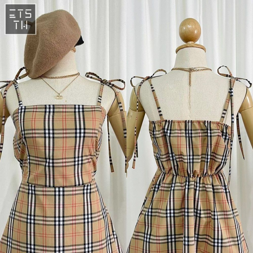 🖤ETS Fashion เดรสสายผูก ผ้าคอตตอนแท้