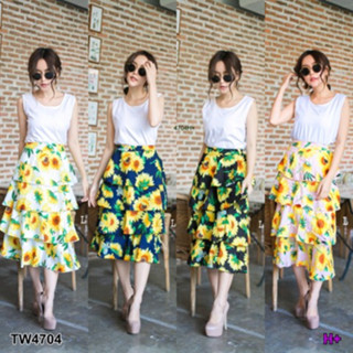 CS4704 Set 2ชิ้น เสื้อแขนกุด+กระโปรงชั้นๆ ลายดอกทานตะวัน 2-piece set: sleeveless top + layered skirt sunflower pattern