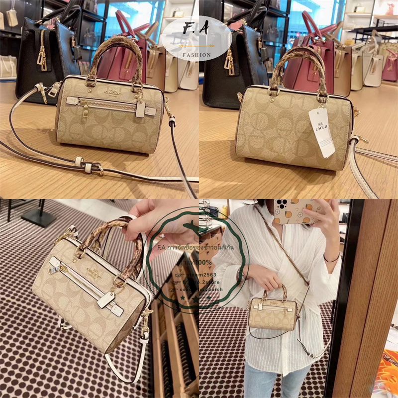 U.S OUTLET ว่าแท้100% coach แท้ MINI Boston Bag New Colorblock พร้อมหมอนหนังงู กระเป๋าถือสตรี กระเป๋