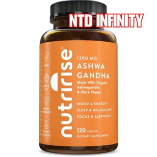 นำเข้า🇺🇸 Exp12/25 NutriRise Organic Ashwagandha with Black Pepper 1300mg 120 แคปซูล โสมอินเดีย ยอดขายอันดับ 1 ใน อเมริกา