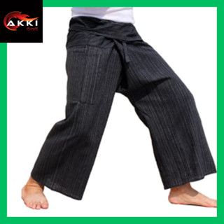 AKKI กางเกงขายาว กางเกงนอน โยคะ ขาก๊วย ทรงตรง หลวม เชือกผูก กระเป๋าแปะ Unisex Fisherman Wrap Pants Massage Yoga Trousers