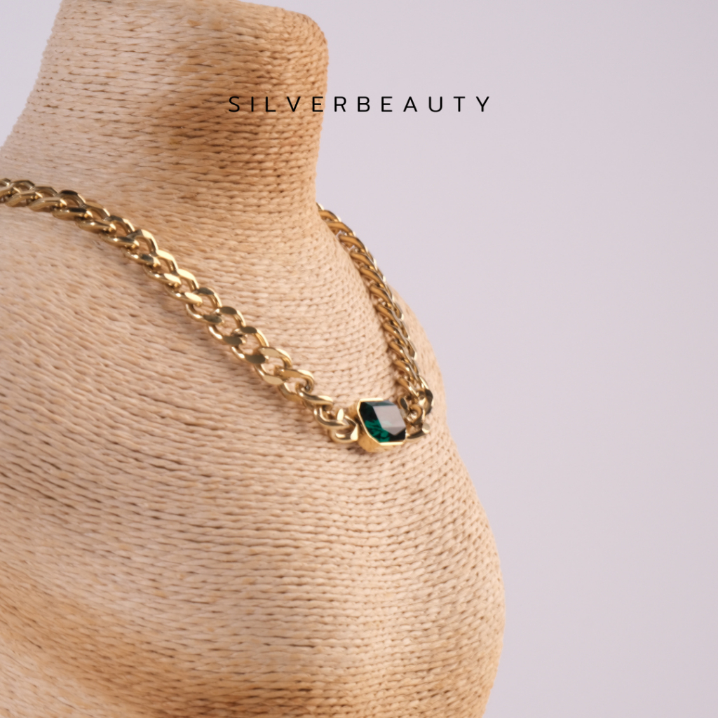 1ลาย จำนวนจำกัดโค้ด V8LHA ลด45.-  Silver beautyสร้อยคอเลสทับทิมเขียวขอบมิติN00520