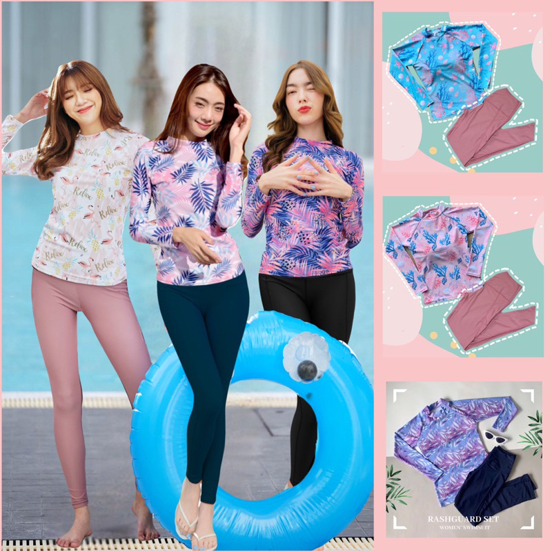 ชุดว่ายน้ำ “โทนสว่าง” S M L XL XXL เซ็ทเสื้อแขนยาวและกางเกงขายาว