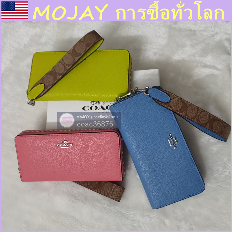 แท้ % /ปลอดภาษี COACH ใหม่ กระเป๋าสตางค์ซิปผู้หญิง, กระเป๋าสตางค์ใบยาว, คลัช