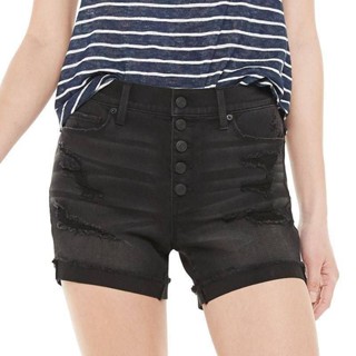 Sincerely Jules :  Black Mom fit  shorts with rips Shorts (ยีนส์ขาสั้น )