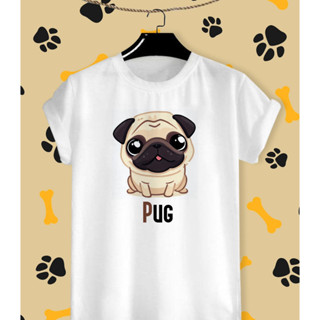 เสื้อยืดสกรีนลาย น้องหมา ปั๊ก (Pug) เนื้อผ้า TK บางเบา สวมใส่สบาย ลายน่ารักๆ