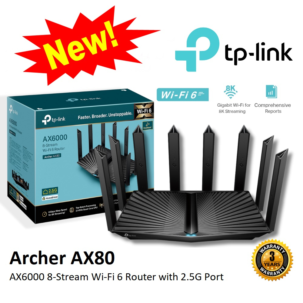 TP-LINK (Archer AX80) AX6000 8-Stream Wi-Fi 6 Router with 2.5G Port เสารับส่งสัญญาณกำลังสูง 8 เสา คร