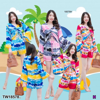 TW18578 Set 2ชิ้นมัดย้อมสุดชิค เสื้อมัดย้อมแขนกระดิ่ง