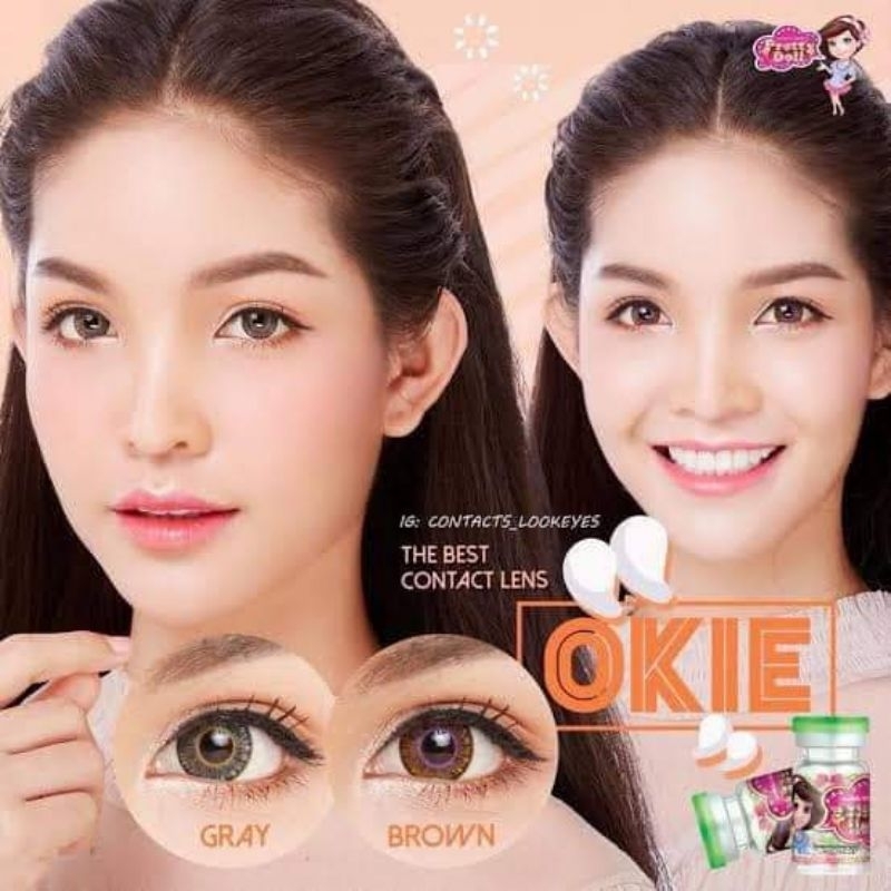 คอนแทคเลนส์ บิ๊กอาย รุ่น Okie สีเทา/ตาล Gray/Brown มีค่าสายตาปกติ (0.00) เปลี่ยนแทนทุกเดือน