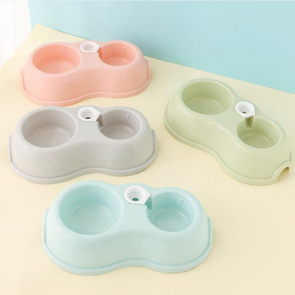 yoyo Pet: Macaron Pet Bowl ชามให้อาหารและน้ำอัตโนมัติ ชามอาหารและน้ำสัตว์เลี้ยง ชาม 2หลุม สีพาสเทล ชามแมวและสุนัขแบบคู่