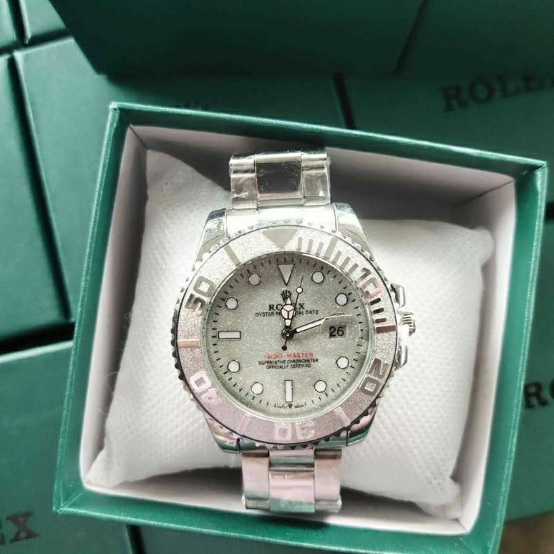 🌈 นาฬิกา Rolex สามารถหมุนปรับเวลาได้ แสดงวันที่แบบเลนส์ขยาย สายสแตนเลสสีเงิน  ใส่ได้ทั้งชาย และผู้หญ