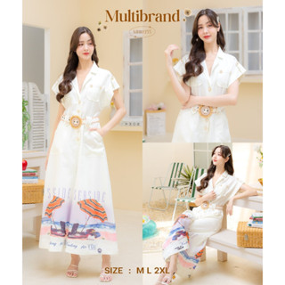 MB10355- ชุดเดรสยาวใส่ไปทะเลสุดชิค  แต่งเข็มขัดเพิ่มสีสัน