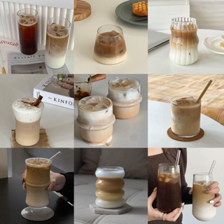 พร้อมส่ง แก้วกาแฟ แก้วคาเฟ่ ทรงเหลี่ยม ทรงกลม สไตล์เกาหลี