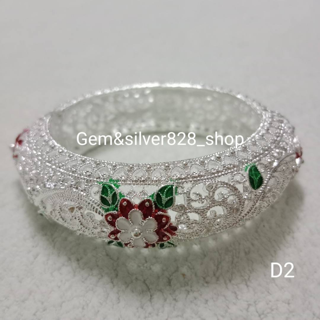 กำไลข้อม์อ ตกแต่ง ชุดชาติพันธุ์/ชุดพื้นเมือง/ชุดไทย สีเงินขาวลงยา มีหลายลายให้เลือก สินค้าพร้อมจัดส่งจากประเทศไทย