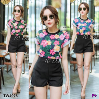 CS4925 SET เสื้อยืดลายดอก+กางเกงดำ SET floral t-shirt + black pants