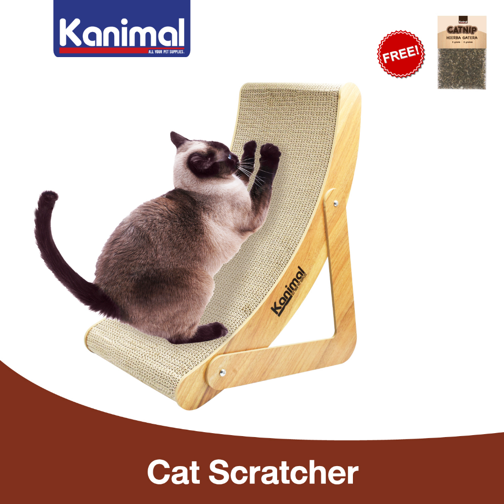 [CS-1224] Kanimal Cat Toy ของเล่นแมว ที่ลับเล็บแมวหรู รุ่น Curved ขอบไม้หนา Size L 60x25x6.5 ซม. แถมฟรี! Catnip กัญชาแมว