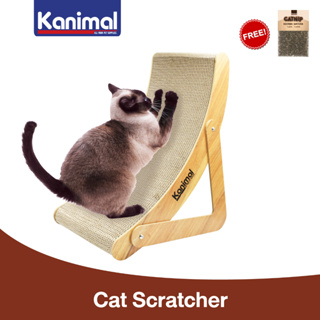 Kanimal Cat Toy ของเล่นแมว ที่ลับเล็บแมวหรู รุ่น Curved ขอบไม้หนา Size L 60x25x6.5 ซม. แถมฟรี! Catnip กัญชาแมว