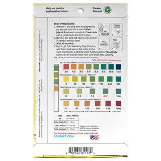 ชุดทดสอบคุณภาพน้ำดื่ม 4 in 1-pH, Total Alkalinity, Total Chlorine, Total Hardness (30test/ชุด)