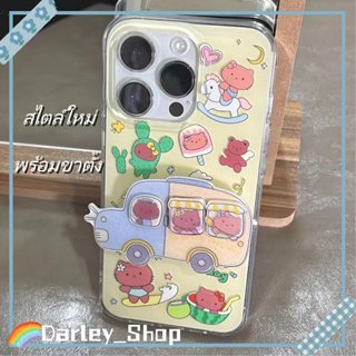 เคสไอโฟน iphone 11 14 Pro Max การ์ตูน คิตตี้ รถบัส ขาตั้ง ขอบเต็ม ป้องกันการตก เคส iphone 12 13 Pro Case for iPhone