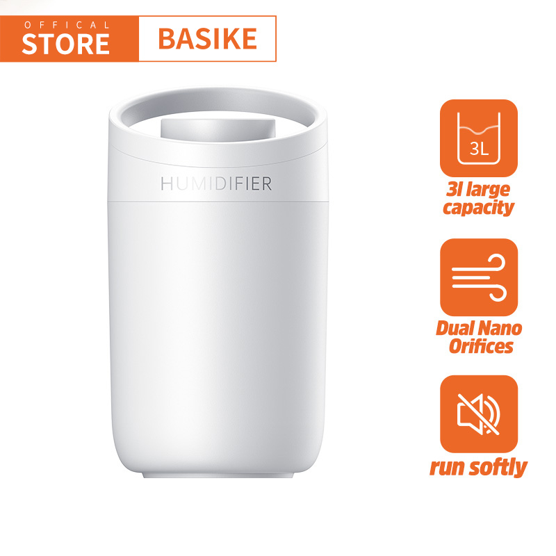 BASIKE เครื่องเพิ่มความชื้น 3000mL เครื่องพ่นนาโน ความจุสูง humidifier ไฟหลากสี จอแสดงความชื้นอัจฉริยะ เครื่องพ่นอโรม่า