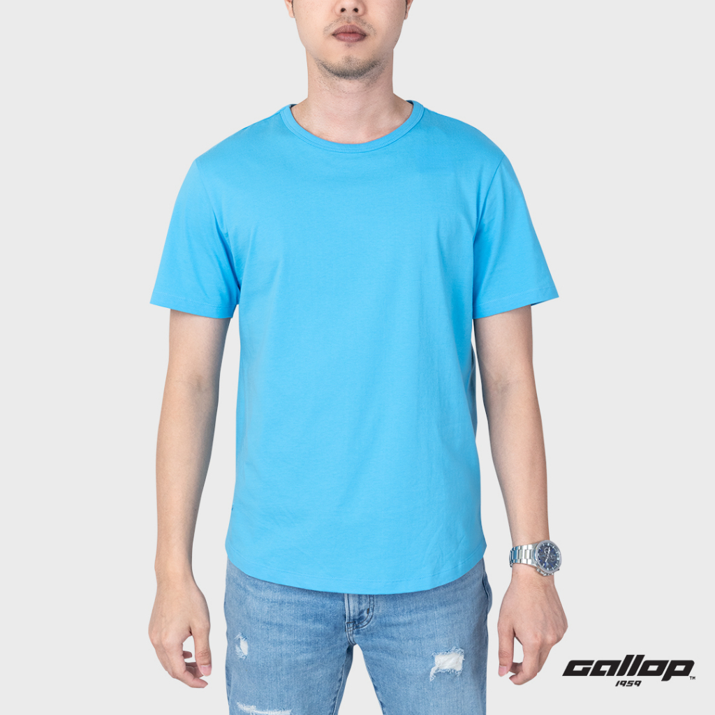 GALLOP : Men's Wear เสื้อยืดคอกลม (Round-necked) รุ่น ชายโค้ง GBT9002 สี Wedgewood-ฟ้า