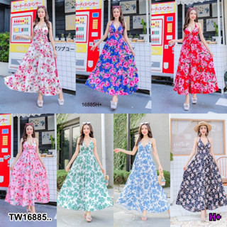 J16885 เดรสแขนกุด มีสายผูกคล้องคอ และสายผูกหลัง Sleeveless dress with ties, halter neck and back straps.