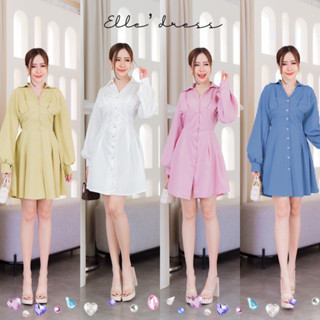 Elle’ shirt dress  เดรสเชิ้ตแขนพอง กระดุมหน้าแกะได้ ป้าย VERA