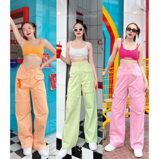 Candy cargo pant 🍭 (430฿ฟรีส่ง) จัดโทนสีสดใสมาให้ตามคำเรียกร้องค่าา!! กางเกงคาร์โก้ผ้าร่ม nylon อย่างดี แต่งสายรูด valen