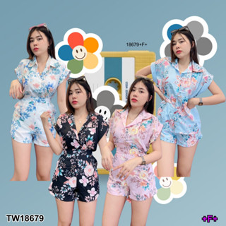 👗Pfashion [ส่งไวมาก🚛]  P18679 set 2 ชิ้น เสื้อเชิ้ตแขนเบิ้ล ลายดอกไม้ + กางเกงขาสั้นลายดอกไม้ ..