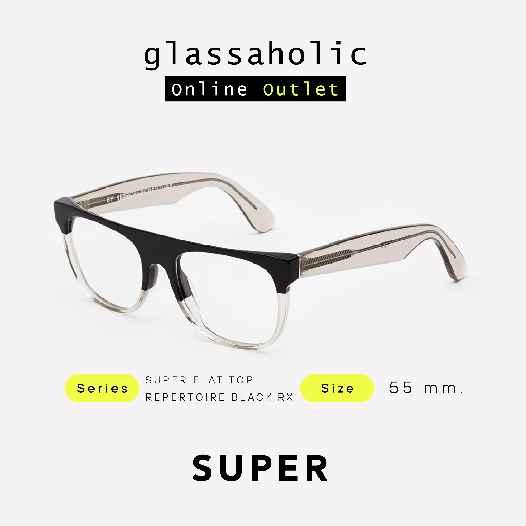 [ลดแรง] กรอบแว่นสายตา SUPER by RETROSUPERFUTURE รุ่น SUPER FLAT TOP REPERTOIRE BLACK RX ทรงเหลี่ยม ด