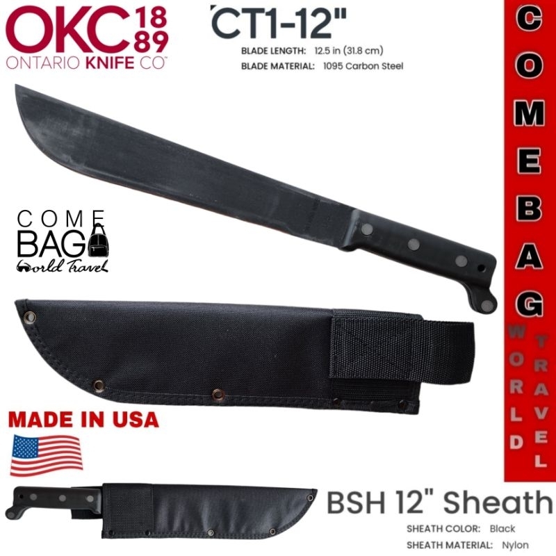 มีดเดินป่าMACHETE ONTARIO12นิ้ว มีดเดินป่าคู่ตัวของทหารอเมริกา พร้อมปลอกผ้าไนล่อน MADE IN U.S.A. ของแท้